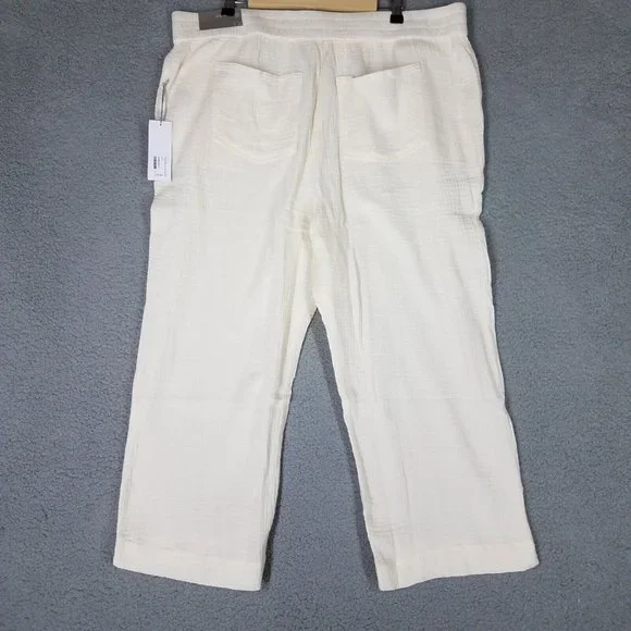 NEW Soft Surroundings Women's 1X Pants Crop Gauze Beach Pull On Casual Ivory - Picture 2 of 16